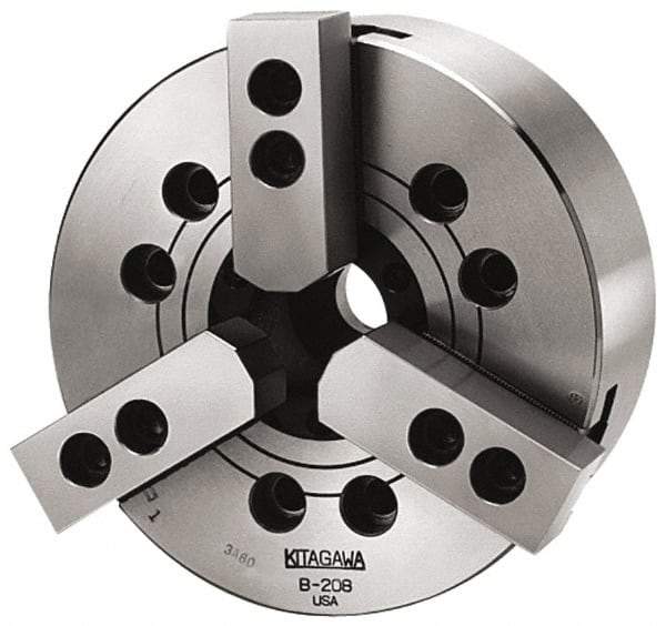 Kitagawa - 2 Jaws, 10" Chuck Diam, A2-6 Mount, 2.953" Through Hole, Drawbar, Hydraulic Power Lathe Chuck - 24,449 Lb Force per Jaw, 1.5mm x 60 Serrated Jaw Interface, 4,200 RPM, High Speed Steel Body - Best Tool & Supply