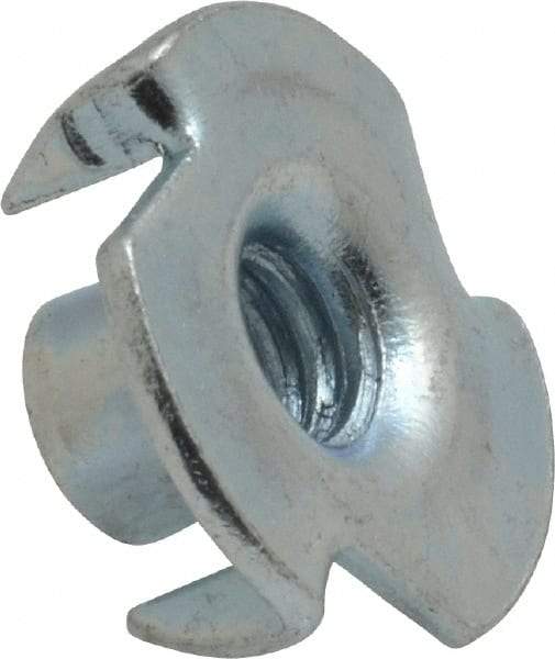 Value Collection - 1/4-20 Zinc-Plated Steel Standard Tee Nut - 5/16" Barrel Length, 3/4" Flange Diam, 3 Prongs - Best Tool & Supply