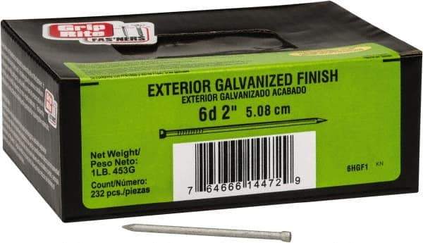 Value Collection - 6D, 13 Gauge, 2" OAL Finishing Nails - Smooth Shank, Grade 2 Steel, Galvanized Finish - Best Tool & Supply