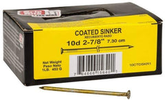 Value Collection - 10D, 11 Gauge, 3" OAL Sinker Nails - Smooth Shank, Grade 2 Steel, Cement Coated Finish - Best Tool & Supply