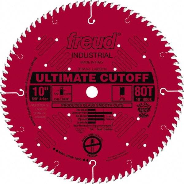 Freud - 10" Diam, 5/8" Arbor Hole Diam, 80 Tooth Wet & Dry Cut Saw Blade - Carbide-Tipped, Standard Round Arbor - Best Tool & Supply