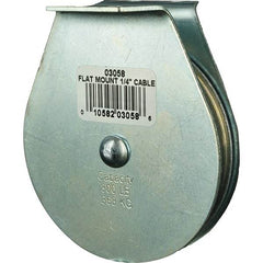 Block Division - 800 Lbs. Load Limit, Flat Standard Block - Upright Mount, Single Sheave, 3 Inch Outside Diameter, Wire Rope, 1/4 Inch Diameter, Eye, 7/8 Inch Inside Diameter, Carbon Steel, Zinc Plated Finish - Best Tool & Supply