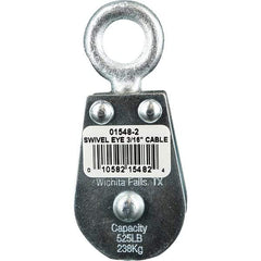 Block Division - 525 Lbs. Load Limit, Swivel Eye Standard Block - Double Sheave, 1-1/2 Inch Outside Diameter, Wire Rope, 3/16 Inch Diameter, Eye, 5/8 Inch Inside Diameter, Carbon Steel, Zinc Plated Finish - Best Tool & Supply