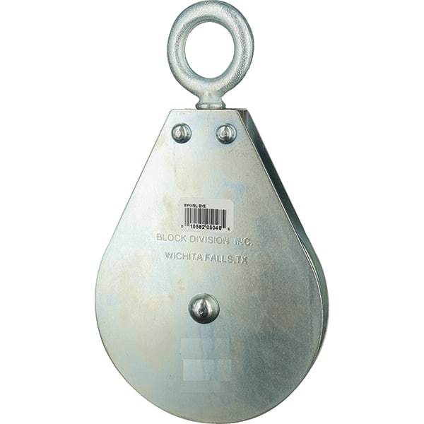 Block Division - 640 Lbs. Load Limit, Swivel Eye Snatch Block - Single Sheave, 3 Inch Outside Diameter, Wire Rope, 1/4 Inch Diameter, Eye, 7/8 Inch Inside Diameter, Carbon Steel, Zinc Plated Finish - Best Tool & Supply