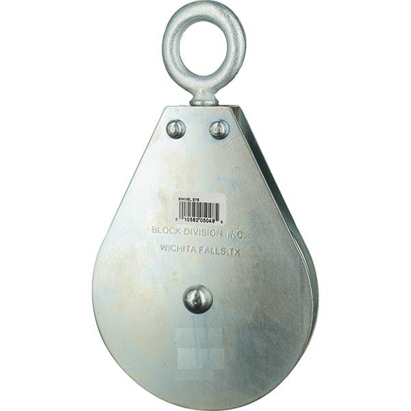 Block Division - 1, 550 Lbs. Load Limit, Swivel Eye Snatch Block - Single Sheave, 3-1/2 Inch Outside Diameter, Wire Rope, 5/16 Inch Diameter, Eye, 1-3/16 Inch Inside Diameter, Carbon Steel, Zinc Plated Finish - Best Tool & Supply