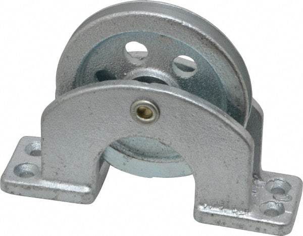 Value Collection - Single Open Upright Mount Guidance Pulley - Sheave, 2-1/2 Inch Outside Diameter, Wire Rope, 3/16 Inch Diameter, 0.144 Inch to 0.155 Inch Mounting Hole Diameter Iron, Galvanized Finish - Best Tool & Supply