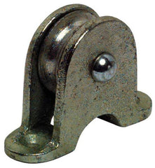 Value Collection - Single Shield Upright Mount Guidance Pulley - Sheave, 1-1/2 Inch Outside Diameter, Fibrous Rope, 3/8 Inch Diameter, 0.183 Inch to 0.194 Inch Mounting Hole Diameter Malleable Iron, Galvanized Finish - Best Tool & Supply