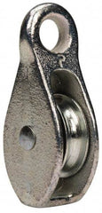 Value Collection - Rigid Eye Single Sheave Pulley - Sheave, 1-1/2 Inch Outside Diameter, Fibrous Rope, 3/8 Inch Diameter, Malleable Iron, Galvanized Finish - Best Tool & Supply