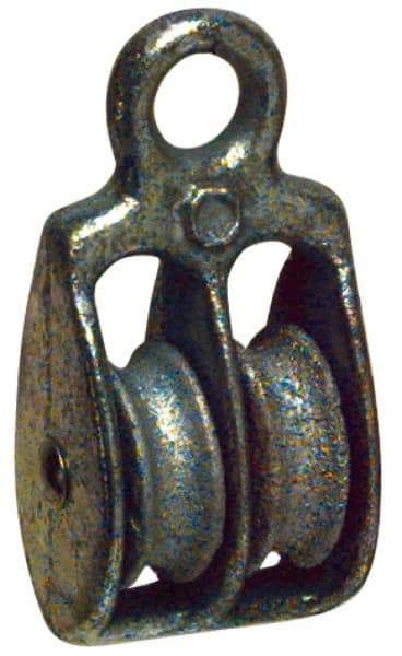 Value Collection - Rigid Eye Double Sheave Pulley - Sheave, 1 Inch Outside Diameter, Fibrous Rope, 1/4 Inch Diameter, Malleable Iron, Galvanized Finish - Best Tool & Supply