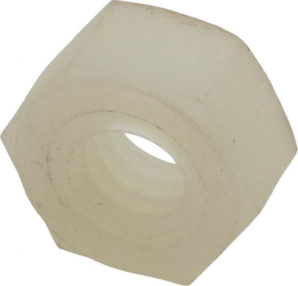 Made in USA - 1/4-20 UNC Nylon Right Hand Hex Nut - 10.8mm Across Flats, 5.97mm High, Uncoated - Best Tool & Supply