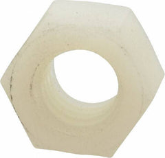 Made in USA - 3/8-16 UNC Nylon Right Hand Hex Nut - 14.22mm Across Flats, 8.38mm High, Uncoated - Best Tool & Supply