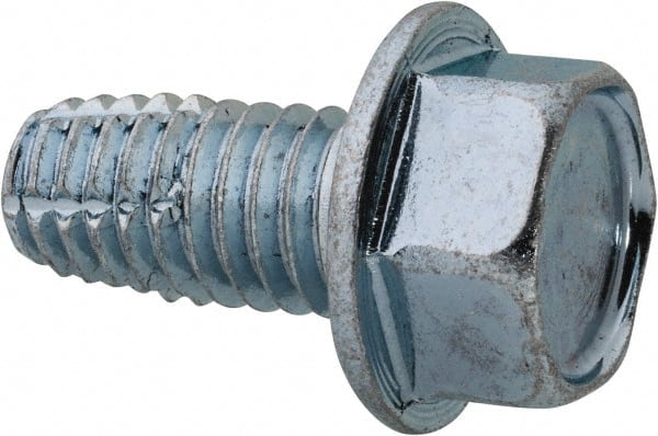 Value Collection - 3/8-16 UNC Thread, 3/4" Length Under Head, Hex Drive Steel Thread Cutting Screw - Hex Washer Head, Grade 2, Point Type F, Zinc-Plated Finish - Best Tool & Supply