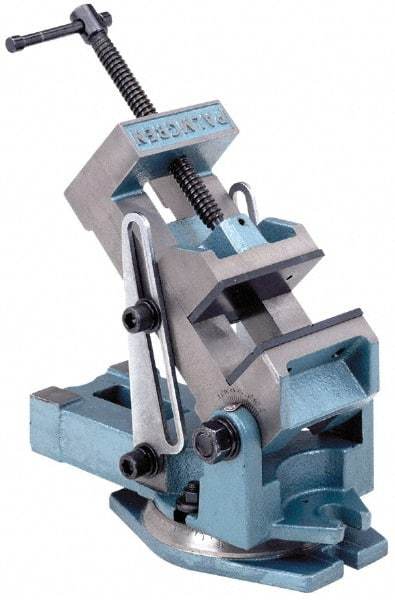 Palmgren - 6" Jaw Width, 6" Jaw Opening Capacity, Angle Swivel Machine Vise - Manual Operation, 1 Station, 17-3/4" Long x 7-7/16" High x 2" Deep - Best Tool & Supply