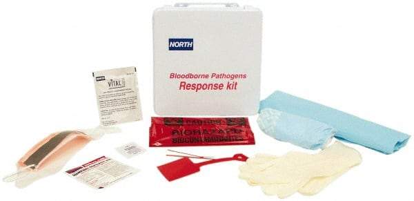 North - 17 Piece, 1 Person, Bloodborne Pathogen Kit - 9-1/2" Wide x 2-5/8" Deep x 9-1/2" High, Plastic Case - Best Tool & Supply