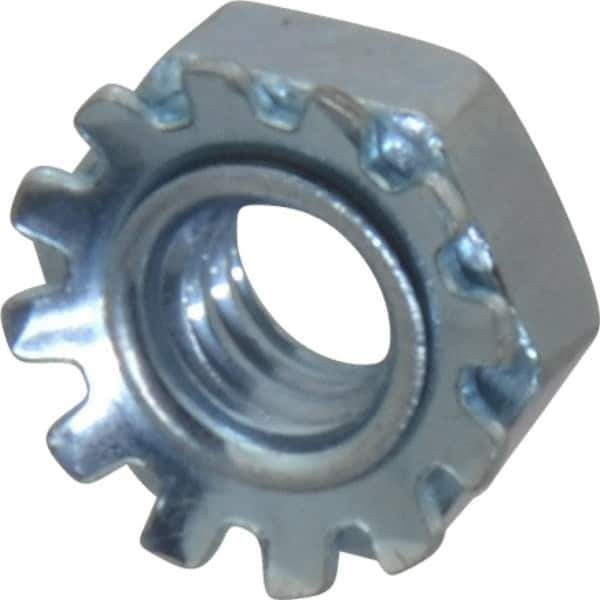 Value Collection - #8-32, Zinc Plated, Steel Hex Nut with External Tooth Washer - 5/16" Washer Diam, 11/32" Width Across Flats - Best Tool & Supply