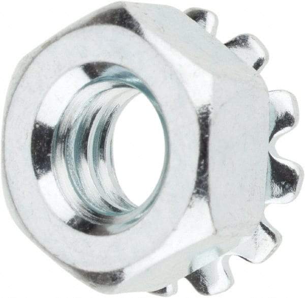 Value Collection - 1/4-20, Zinc Plated, Steel Hex Nut with External Tooth Washer - 1/2" Washer Diam, 7/16" Width Across Flats - Best Tool & Supply