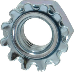 Value Collection - 1/4-28, Zinc Plated, Steel Hex Nut with External Tooth Washer - 1/2" Washer Diam, 7/16" Width Across Flats - Best Tool & Supply