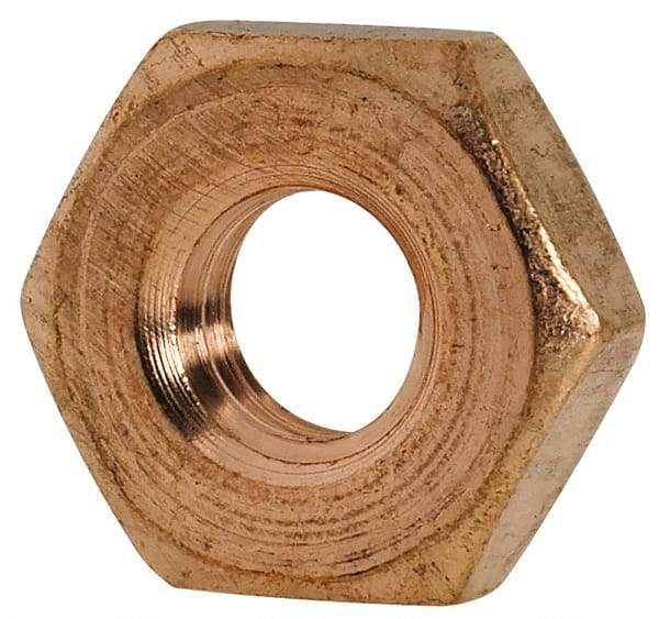 Value Collection - #10-32 UNF Silicon Bronze Right Hand Machine Screw Hex Nut - 3/8" Across Flats, 1/8" High, Uncoated - Best Tool & Supply