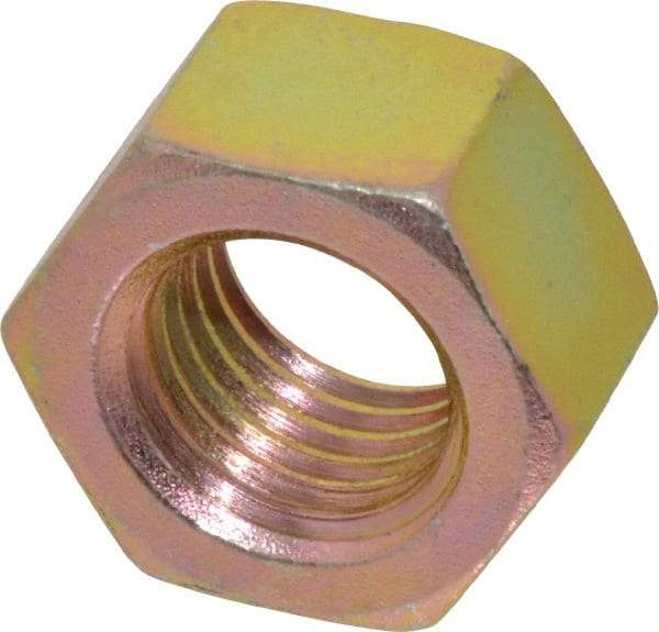 Value Collection - 1-8 UNC Steel Right Hand Hex Nut - 1-1/2" Across Flats, 55/64" High, Zinc Yellow Dichromate Finish - Best Tool & Supply