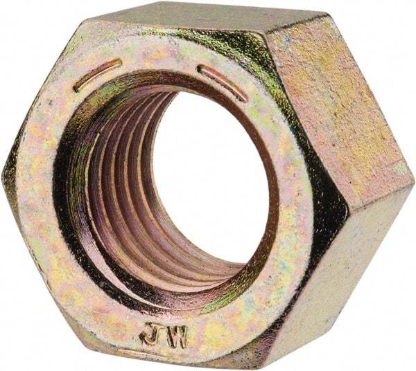 Value Collection - 1-1/8 - 7 UNC Steel Right Hand Hex Nut - 1-11/16" Across Flats, 31/32" High, Zinc Yellow Dichromate Finish - Best Tool & Supply