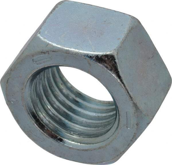 Value Collection - 1-8 UNC Steel Right Hand Hex Nut - 1-1/2" Across Flats, 55/64" High, Zinc-Plated Finish - Best Tool & Supply