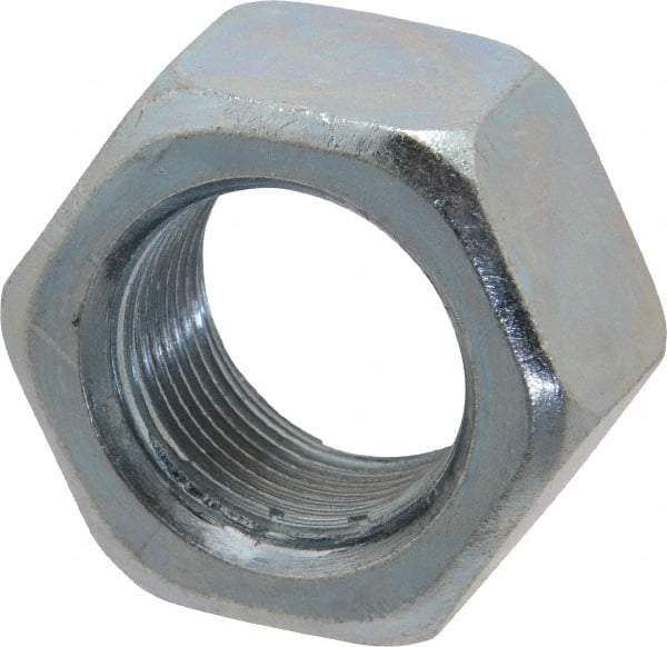 Value Collection - 1-14 UNF Steel Right Hand Hex Nut - 1-1/2" Across Flats, 0.8594" High, Zinc-Plated Finish - Best Tool & Supply