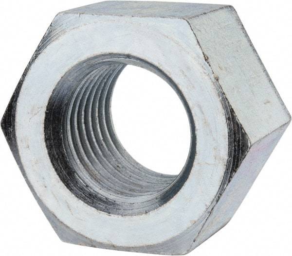 Value Collection - 1-3/4 - 5 UNC Steel Right Hand Heavy Hex Nut - 2-3/4" Across Flats, 1-23/32" High, Zinc-Plated Finish - Best Tool & Supply