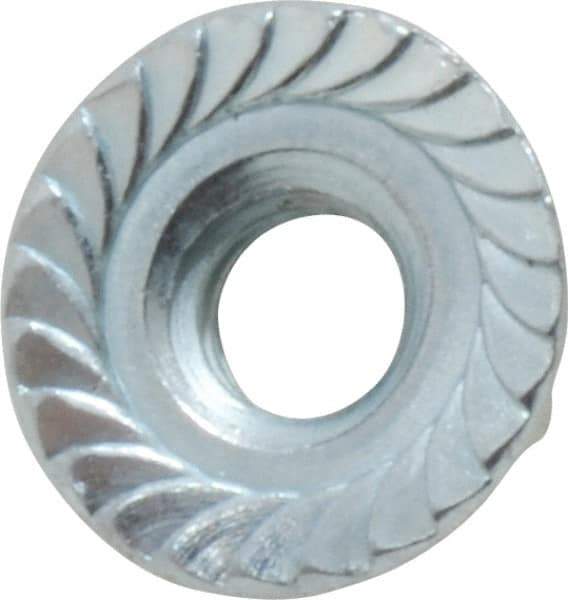 Value Collection - 1/4-20, 19/32" Flange Diam, Serrated Flange Nut - Grade Grade 2 Steel, Zinc-Plated Finish, 0.236" Flange Height - Best Tool & Supply