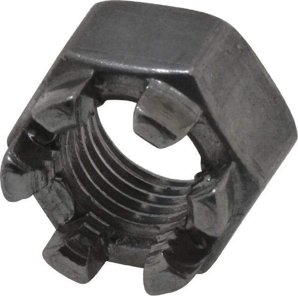 Value Collection - 3/8-24 UNF Grade 5 Steel Castle Locknut - 9/16" Width Across Flats, 13/32" High, Uncoated - Best Tool & Supply