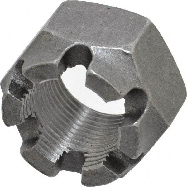 Value Collection - 1-14 UNF Grade 5 Steel Castle Locknut - 1-1/2" Width Across Flats, 1" High, Uncoated - Best Tool & Supply