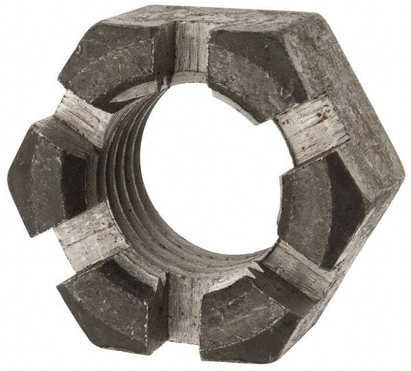 Value Collection - 1-3/8 - 6 UNC Grade 2 Steel Slotted Locknut - 4-1/2" Width Across Flats, 2-37/64" High, Uncoated - Best Tool & Supply