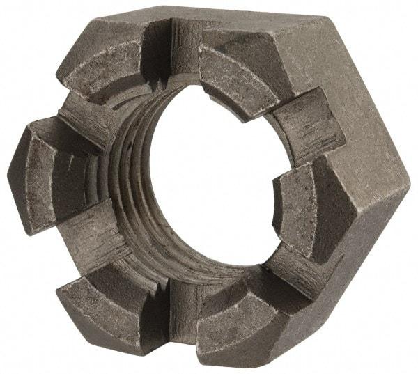 Value Collection - 1-1/2 - 6 UNC Grade 2 Steel Slotted Locknut - 2-1/4" Width Across Flats, 1-9/32" High, Uncoated - Best Tool & Supply