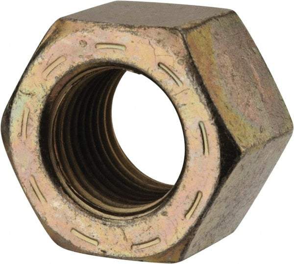 Made in USA - 9/16-18 UNF Steel Right Hand Hex Nut - 7/8" Across Flats, 31/64" High, Zinc Yellow Dichromate Cad & Waxed Finish - Best Tool & Supply