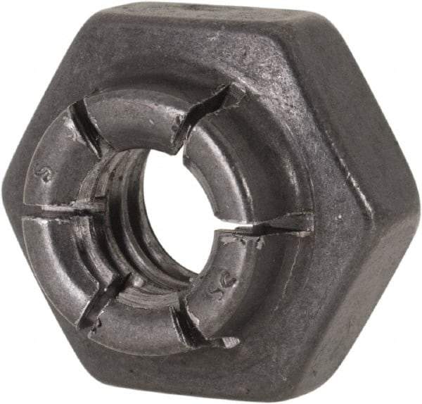 Flex-Loc - 1/4-20 UNC Grade 2 Heavy Hex Lock Nut with Expanding Flex Top - 19/64" High, Uncoated, Meets Military Specifications - Best Tool & Supply