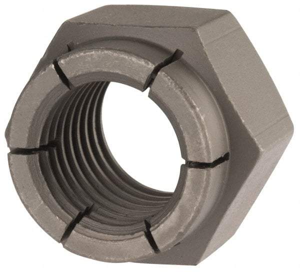 Flex-Loc - 1-8 UNC Grade 2 Hex Lock Nut with Expanding Flex Top - 1-7/16" Width Across Flats, Uncoated, Meets Military Specifications - Best Tool & Supply