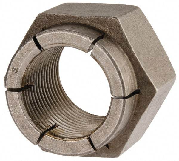 Flex-Loc - 1-14 UNJS Grade 2 Hex Lock Nut with Expanding Flex Top - 1-7/16" Width Across Flats, Uncoated, Meets Military Specifications - Best Tool & Supply