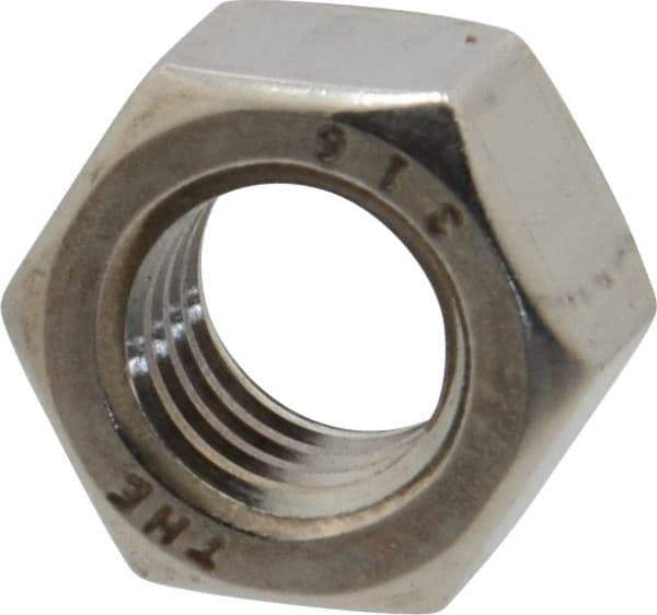 Value Collection - 3/8-16 UNC Stainless Steel Right Hand Hex Nut - 9/16" Across Flats, 21/64" High, Uncoated - Best Tool & Supply