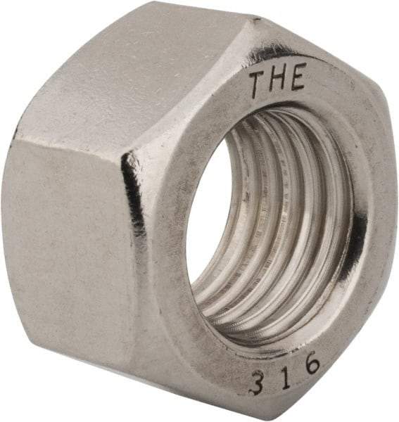 Value Collection - 1-8 UNC Stainless Steel Right Hand Hex Nut - 1-1/2" Across Flats, 55/64" High, Uncoated - Best Tool & Supply