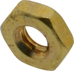 Value Collection - #10-24 UNC Brass Right Hand Machine Screw Hex Nut - 3/8" Across Flats, 1/8" High, Uncoated - Best Tool & Supply