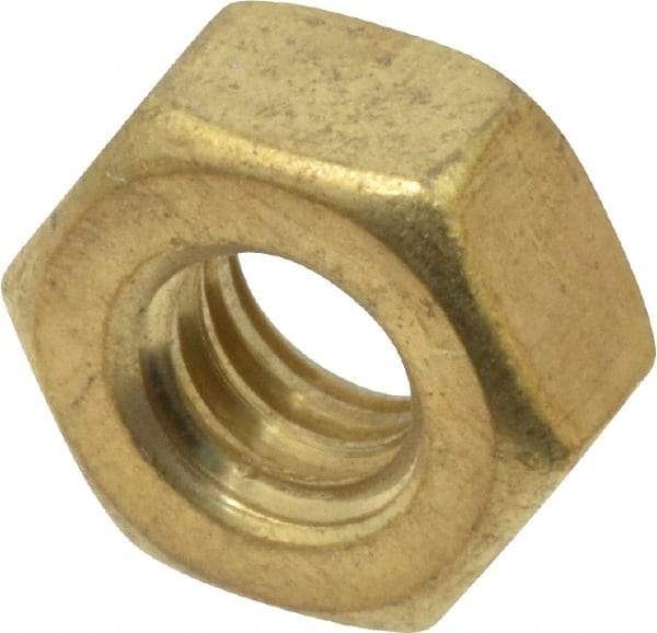 Value Collection - 1/4-20 UNC Brass Right Hand Hex Nut - 7/16" Across Flats, 7/32" High, Uncoated - Best Tool & Supply