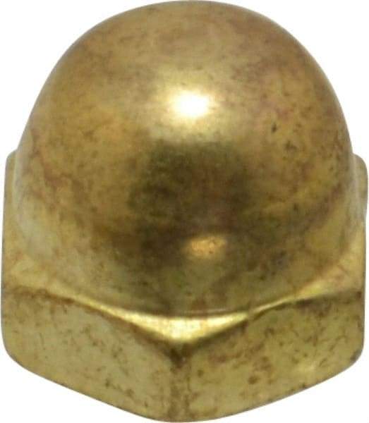 Value Collection - #10-24 UNC, 3/8" Width Across Flats, Uncoated, Brass Acorn Nut - 9/32" Overall Height - Best Tool & Supply