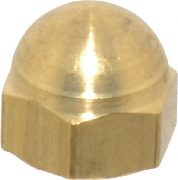 Value Collection - #10-32 UNF, 3/8" Width Across Flats, Uncoated, Brass Acorn Nut - 11/32" Overall Height - Best Tool & Supply