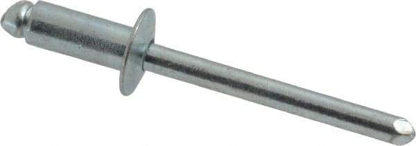 RivetKing - Size 64 Dome Head Steel Open End Blind Rivet - Steel Mandrel, 0.188" to 1/4" Grip, 3/8" Head Diam, 0.192" to 0.196" Hole Diam, 0.45" Length Under Head, 3/16" Body Diam - Best Tool & Supply