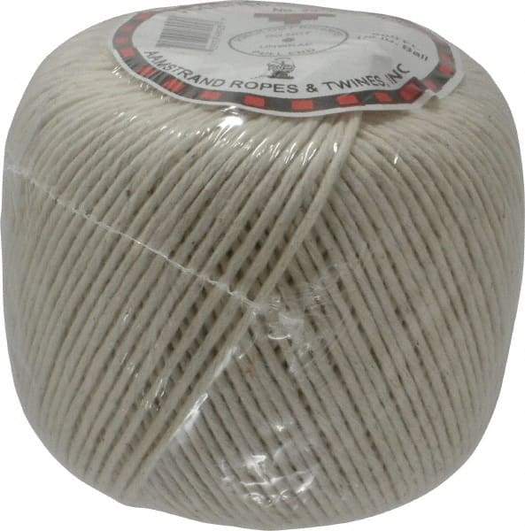 Made in USA - 0.058 Inch Diameter, Cotton Twine Ball - 45 Lbs. Breaking Strength, White, 1,190 Ft. per Lb. - Best Tool & Supply