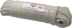 Made in USA - 100' Max Length Cotton Solid Braided Cotton Cord with Reinforced Core - 3/8" Diam, 925 Lb Capacity - Best Tool & Supply