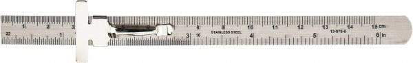 SPI - 6" Long, 1/64" Decimal Equivalency Table and 1mm Graduation, Flexible Stainless Steel Rule - English/Metric Graduation Style, 1/2" Wide, Silver, Polished Finish - Best Tool & Supply