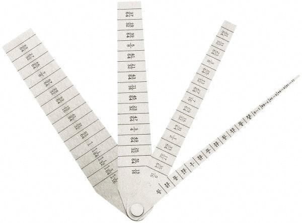 SPI - 1/16 to 1-1/16 Inch Measurement, 4 Leaf Taper Gage - 5-1/4 Inch Long x 1 Inch Wide, 1/64 Inch Graduation - Best Tool & Supply