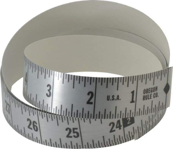 Made in USA - 18 Ft. Long x 1 Inch Wide, 1/16 Inch Graduation, Silver, Mylar Adhesive Tape Measure - Reads Right to Left, Horizontal Scale - Best Tool & Supply