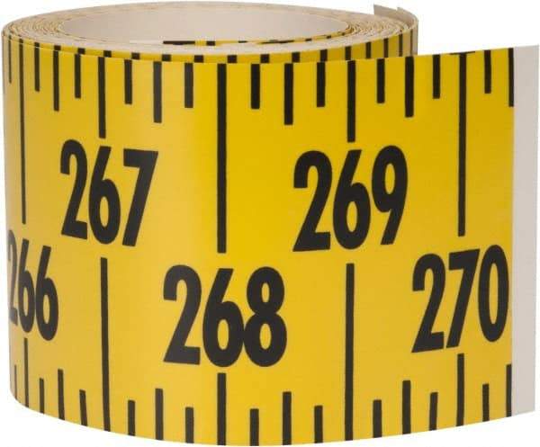 Made in USA - 22.5 Ft. Long x 3 Inch Wide, 1/4 Inch Graduation, Yellow, Mylar Adhesive Tape Measure - Reads Left to Right, Horizontal Scale - Best Tool & Supply