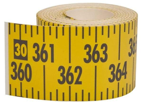 Made in USA - 60 Ft. Long x 3 Inch Wide, 1/4 Inch Graduation, Yellow, Mylar Adhesive Tape Measure - Reads Left to Right, Horizontal Scale - Best Tool & Supply